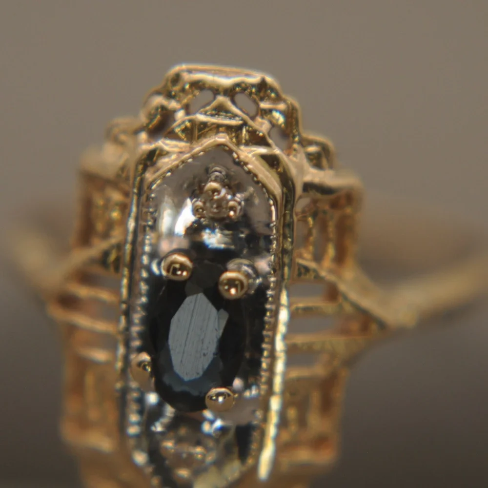 sapphire& diamonds with platinum accent 10k yellow gold ring - Picture 6 of 11